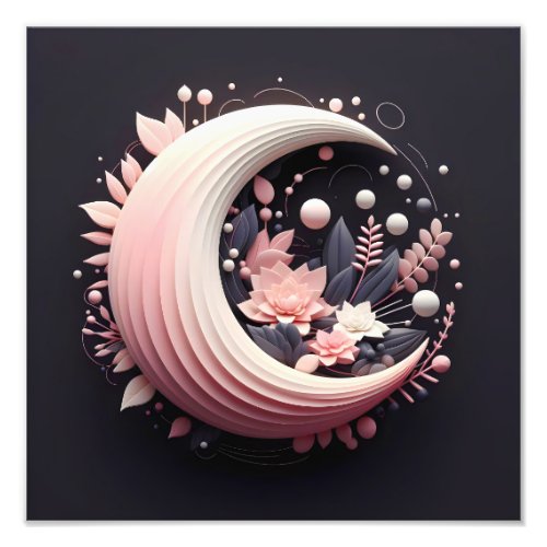 Abstract 3D Shape Half Moon Flowers Pastel Pink Photo Print