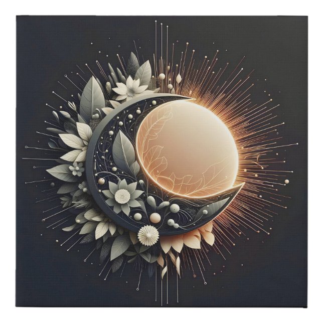 Abstract 3D Shape Half Sun Half Moon Botanical  Faux Canvas Print (Front)
