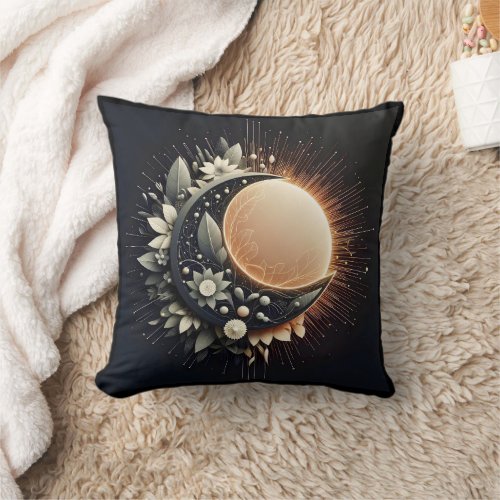 Abstract 3D Shape Half Sun Half Moon Botanical  Throw Pillow