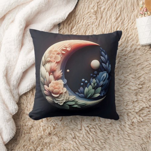 Abstract 3D Shape Sun Moon Flowers Pastel Colors  Throw Pillow