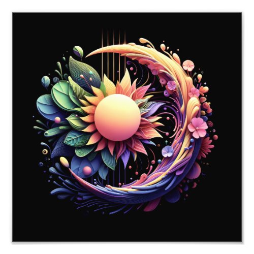 Abstract 3D Shape Sun Moon Flowers Vibrant Colors Photo Print
