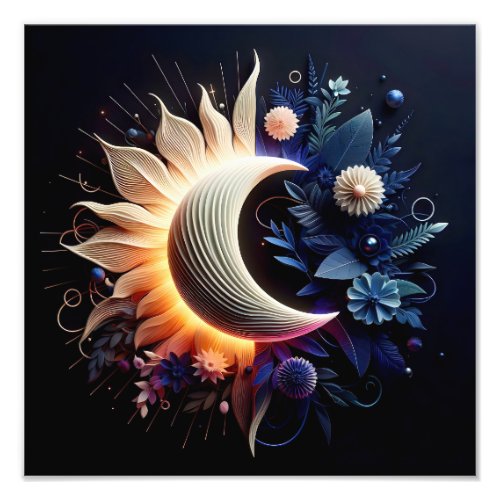 Abstract 3D Shape Sun Moon Flowers Vibrant Colors Photo Print