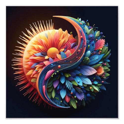 Abstract 3D Shape Yin Yang Flowers Vibrant Colors Photo Print
