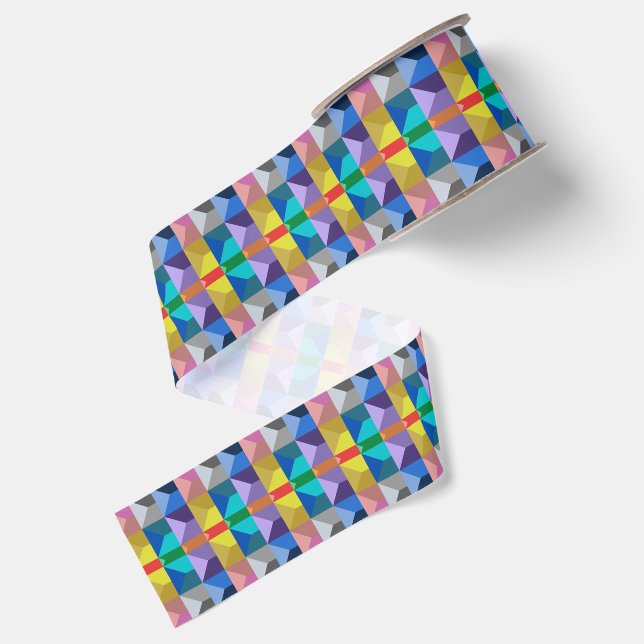 Abstract 3D Triangle Pattern Grosgrain Ribbon (Front+Back)