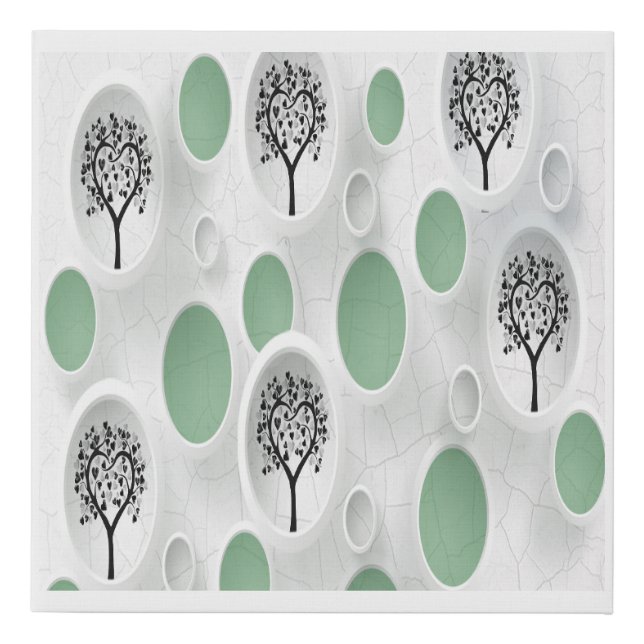 Abstract 3D with Circles Heart Leaf Tree Faux Canvas Print (Front)