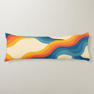 Abstract 70s Retro Orange Blue Wavy Stripe Pattern Body Pillow