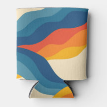 Abstract 70s Retro Orange Blue Wavy Stripe Pattern