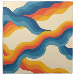 Abstract 70s Retro Orange Blue Wavy Stripe Pattern Cloth Napkin