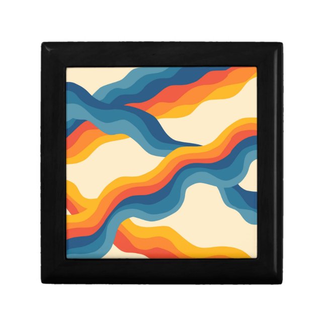 Abstract 70s Retro Orange Blue Wavy Stripe Pattern Gift Box (Front)