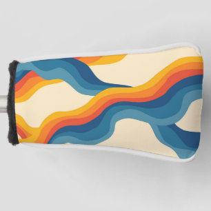 Abstract 70s Retro Orange Blue Wavy Stripe Pattern Golf Head Cover