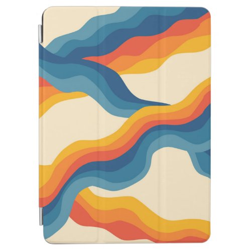 Abstract 70s Retro Orange Blue Wavy Stripe Pattern iPad Air Cover