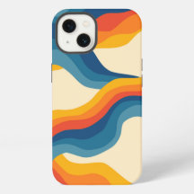 Abstract 70s Retro Orange Blue Wavy Stripe Pattern