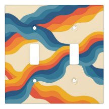 Abstract 70s Retro Orange Blue Wavy Stripe Pattern
