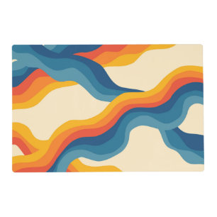 Abstract 70s Retro Orange Blue Wavy Stripe Pattern Placemat