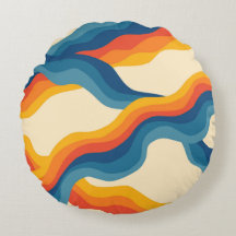 Abstract 70s Retro Orange Blue Wavy Stripe Pattern