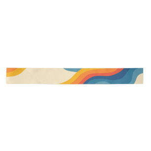 Abstract 70s Retro Orange Blue Wavy Stripe Pattern Satin Ribbon