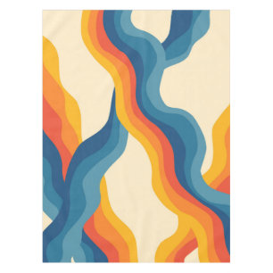 Abstract 70s Retro Orange Blue Wavy Stripe Pattern Tablecloth