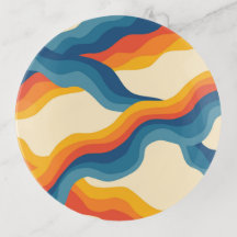 Abstract 70s Retro Orange Blue Wavy Stripe Pattern