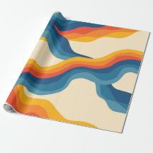 Abstract 70s Retro Orange Blue Wavy Stripe Pattern