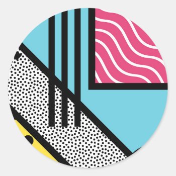 Abstract 80s Memphis Pop Art Style Graphics Classic Round Sticker by UDDesign at Zazzle