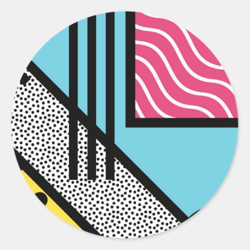 Abstract 80s memphis pop art style graphics classic round sticker