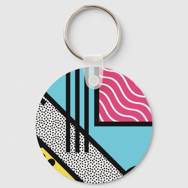 Abstract 80s memphis pop art style graphics keychain (Front)
