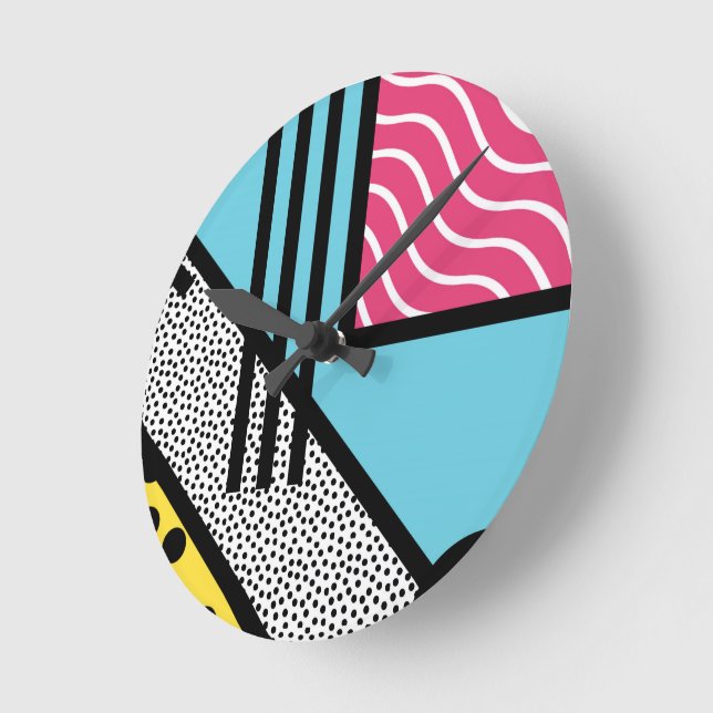 Abstract 80s memphis pop art style graphics round clock | Zazzle