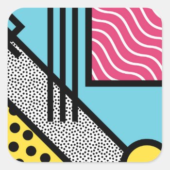 Abstract 80s Memphis Pop Art Style Graphics Square Sticker by UDDesign at Zazzle