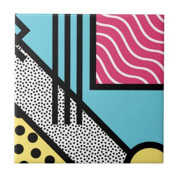 Abstract 80s Memphis Pop Art Style Graphics Tile by UDDesign at Zazzle