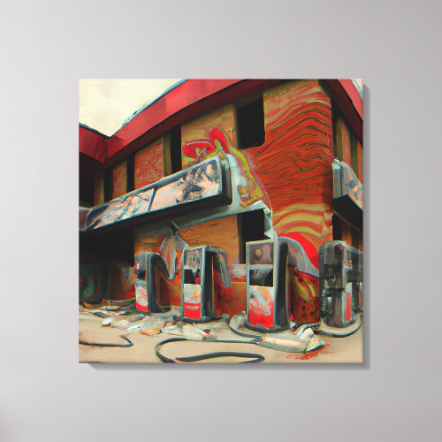 Abstract Abandoned Gas Station Ai Art Canvas Print