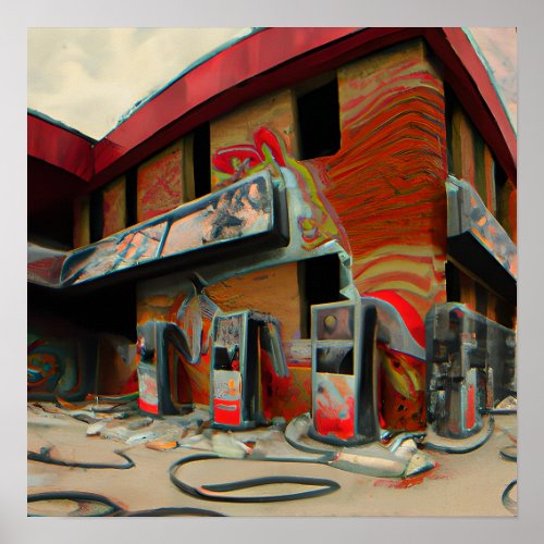 Abstract Abandoned Gas Station Ai Art Poster