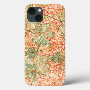 Abstract acer leaves on scratched coral background iPhone 13 case
