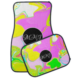 Abstract Acid Neon Monogrammed Car Floor Mat