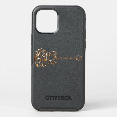 Abstract Acoustic Guitar _ Copper Music Notes _ Cr OtterBox Symmetry iPhone 12 Pro Case