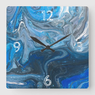 Abstract Acrylic Blue, White, Navy Square Wall Clock