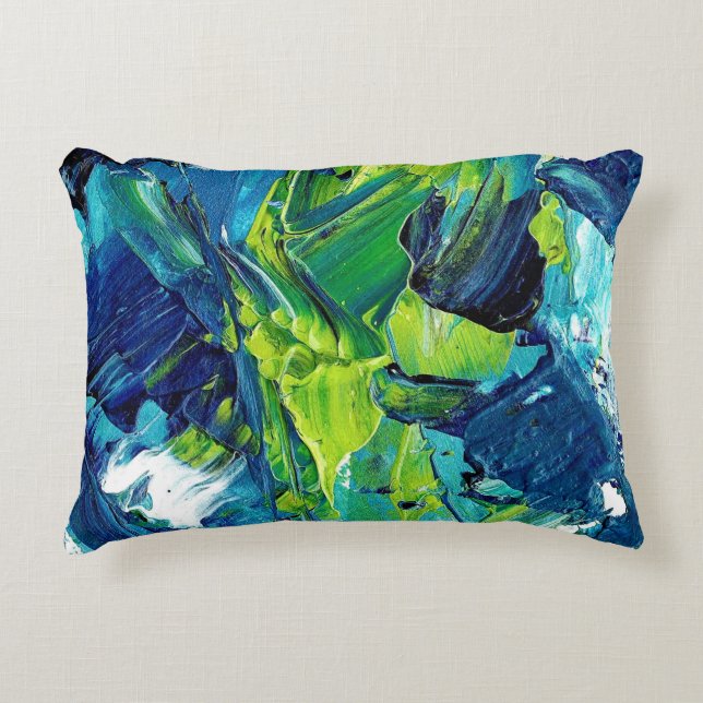 Abstract Acrylic Paint in Blue Accent Pillow (Front)