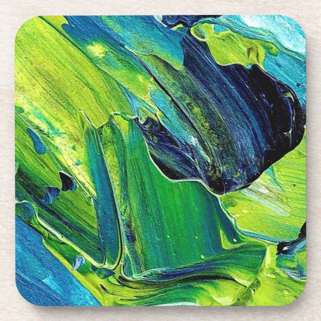 Abstract Acrylic Paint in Blue Beverage Coaster (Front)