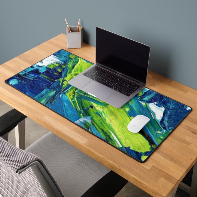 Abstract Acrylic Paint in Blue Desk Mat (Office 2)