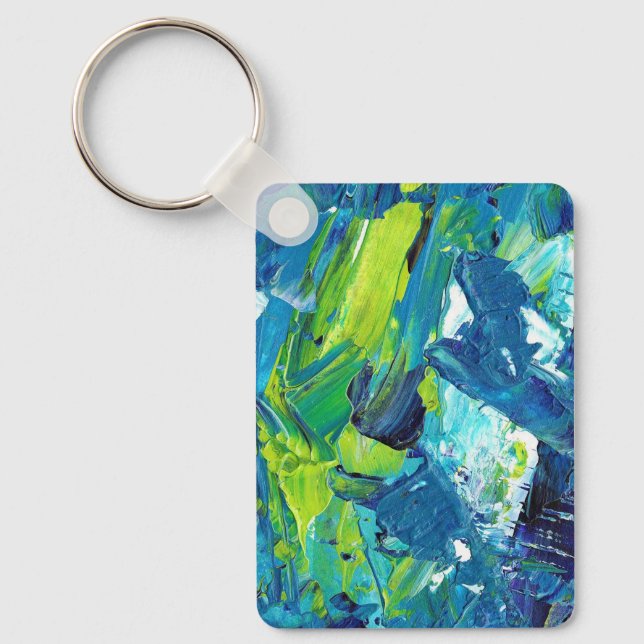 Abstract Acrylic Paint in Blue Keychain (Front)