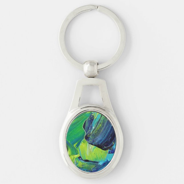 Abstract Acrylic Paint in Blue Keychain (Front)