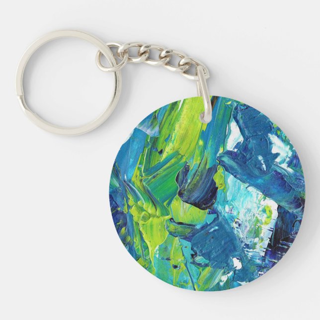Abstract Acrylic Paint in Blue Keychain (Front)