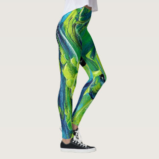 Abstract Acrylic Paint in Blue Leggings
