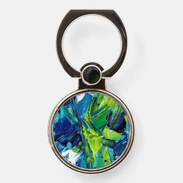 Abstract Acrylic Paint in Blue Phone Ring Stand (Front)