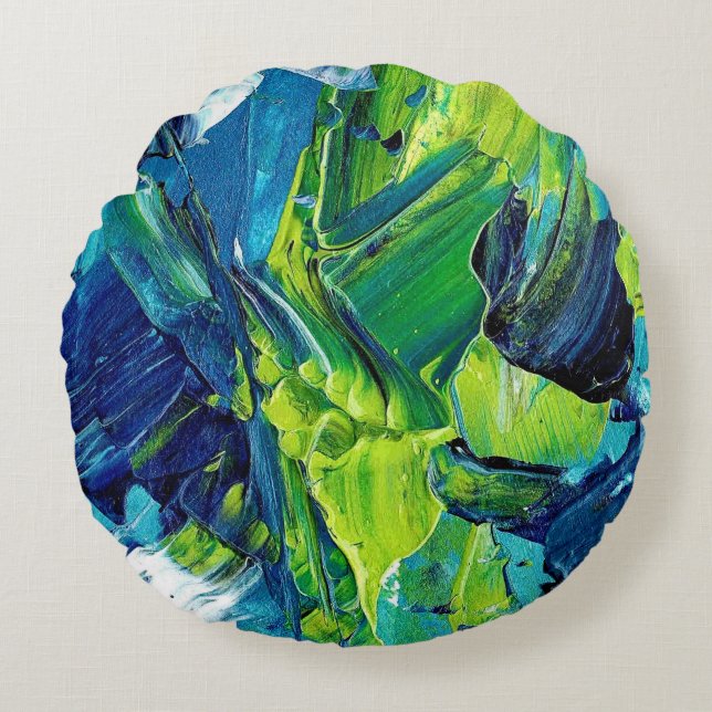 Abstract Acrylic Paint in Blue Round Pillow (Front)
