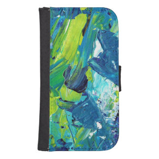 Abstract Acrylic Paint in Blue Galaxy S4 Wallet Case
