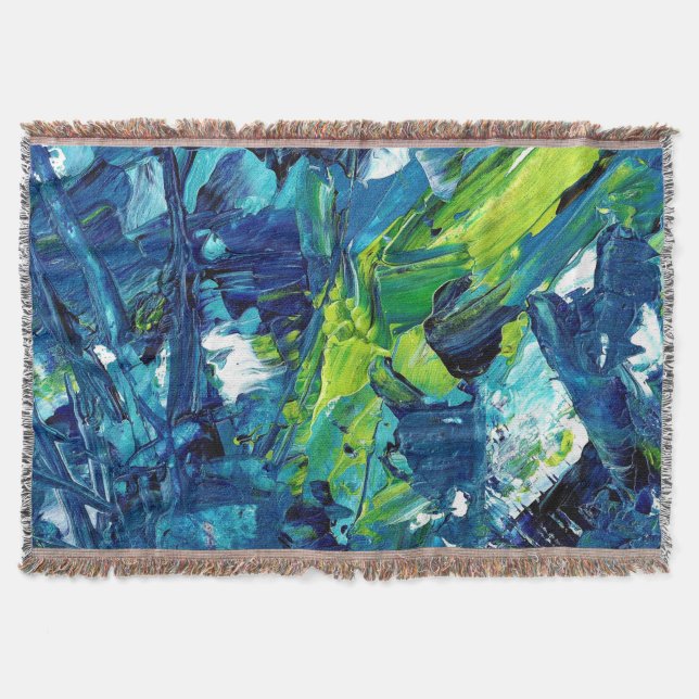 Abstract Acrylic Paint in Blue Throw Blanket (Front)