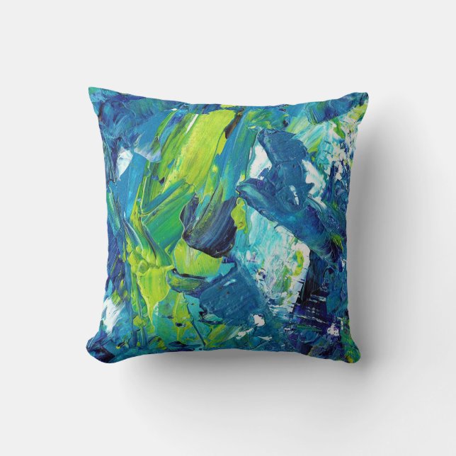 Abstract Acrylic Paint in Blue Throw Pillow (Front)
