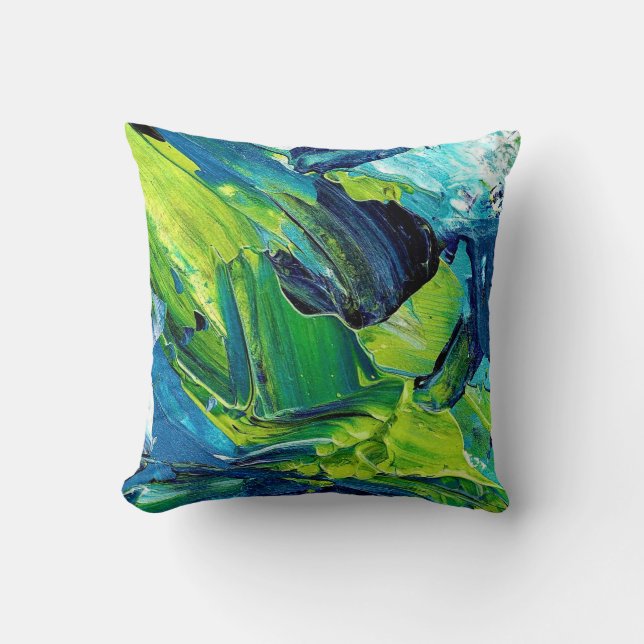 Abstract Acrylic Paint in Blue Throw Pillow (Front)