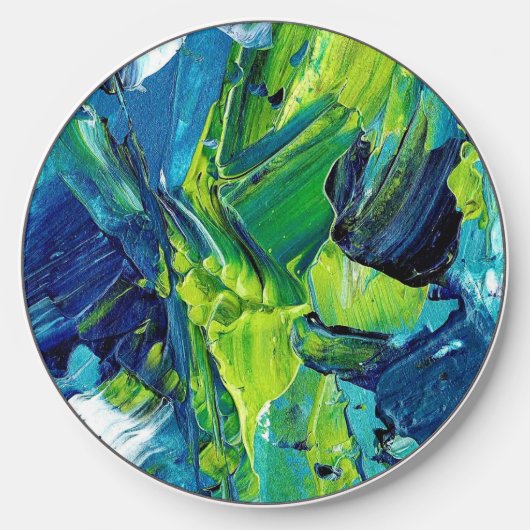 Abstract Acrylic Paint in Blue Wireless Charger (Front)