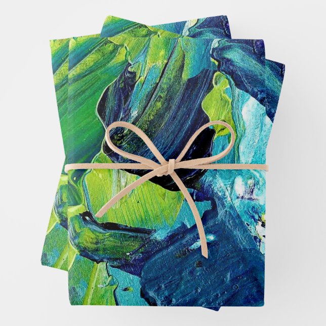 Abstract Acrylic Paint in Blue Wrapping Paper Sheets (In situ)